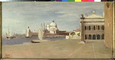 Vista do Grande Canal, Veneza, da Riva degli Schiavone, 1828 (óleo sobre papel colocado na tela) de Jean Baptiste Camille Corot